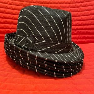 Batch of Six New Matching Navy Blue Fedora Hats With White Stripes